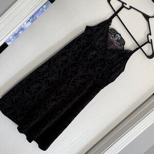 Killstar Black Velvet Slip with Lace Trim